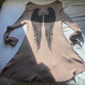 Vocal Brown knit angel wing top with black rhinestones size XL